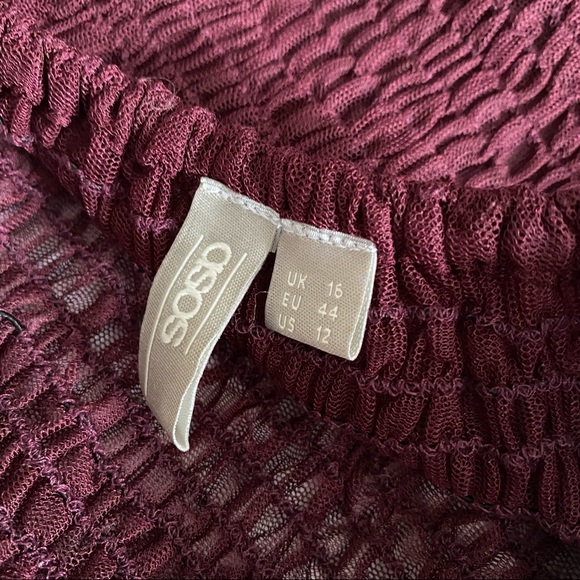 ASOS 🍓 NWOT Sheer cranberry mesh cami top with shirring and ruffles UK 16/US 12 - Picture 6 of 6